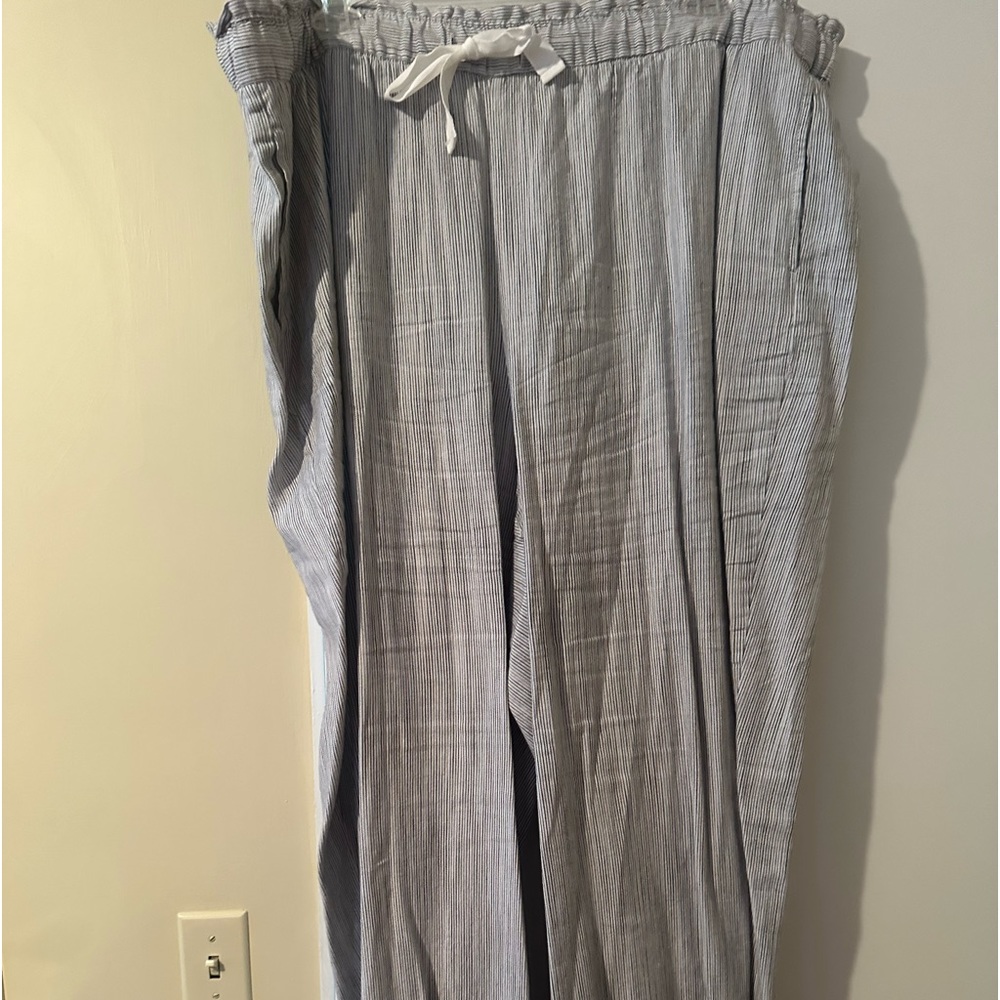 NWOT Lane Bryant wide leg linen blue/white pinstriped pants w/ draw string waist